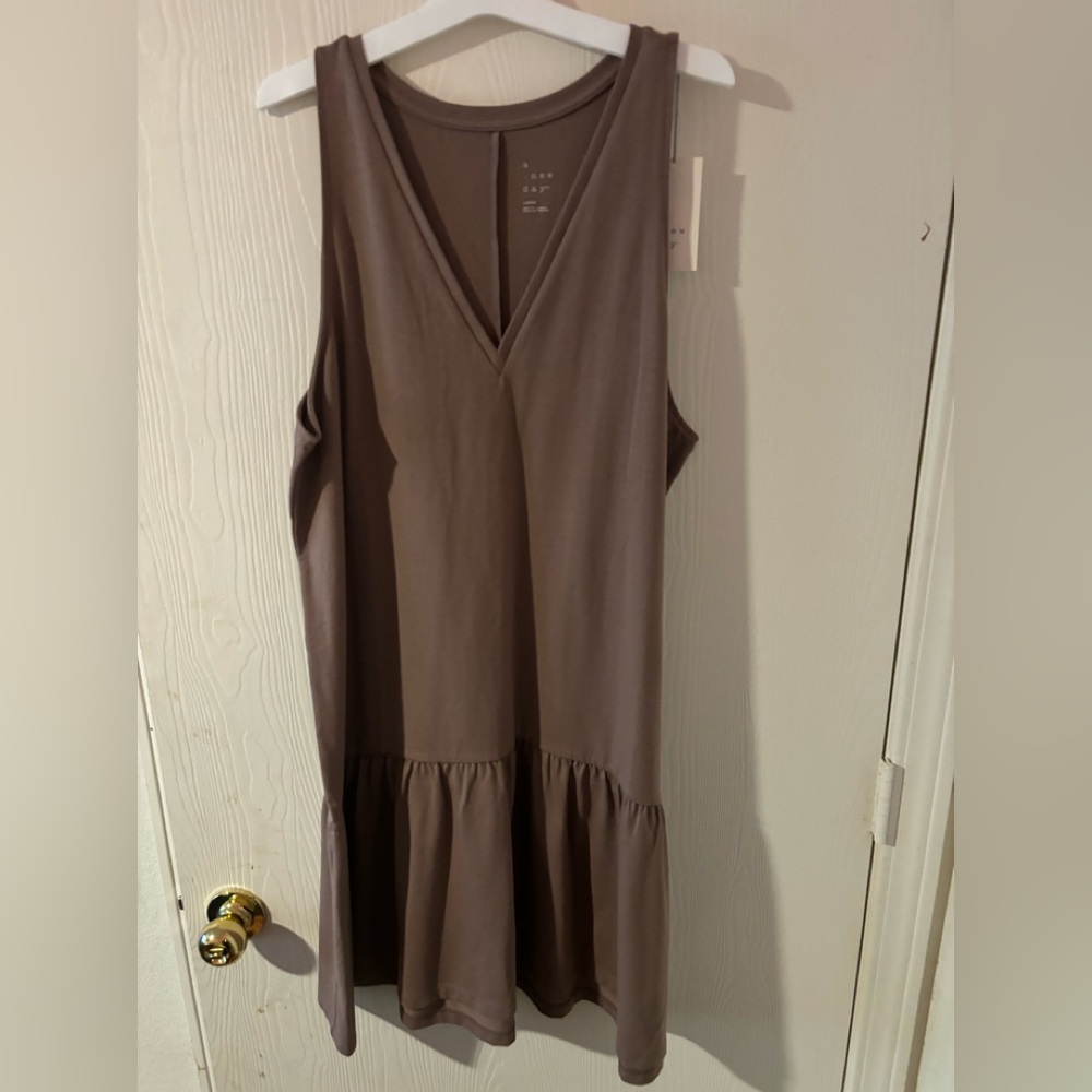 Brown sleeveless, V-neck, baby doll dress